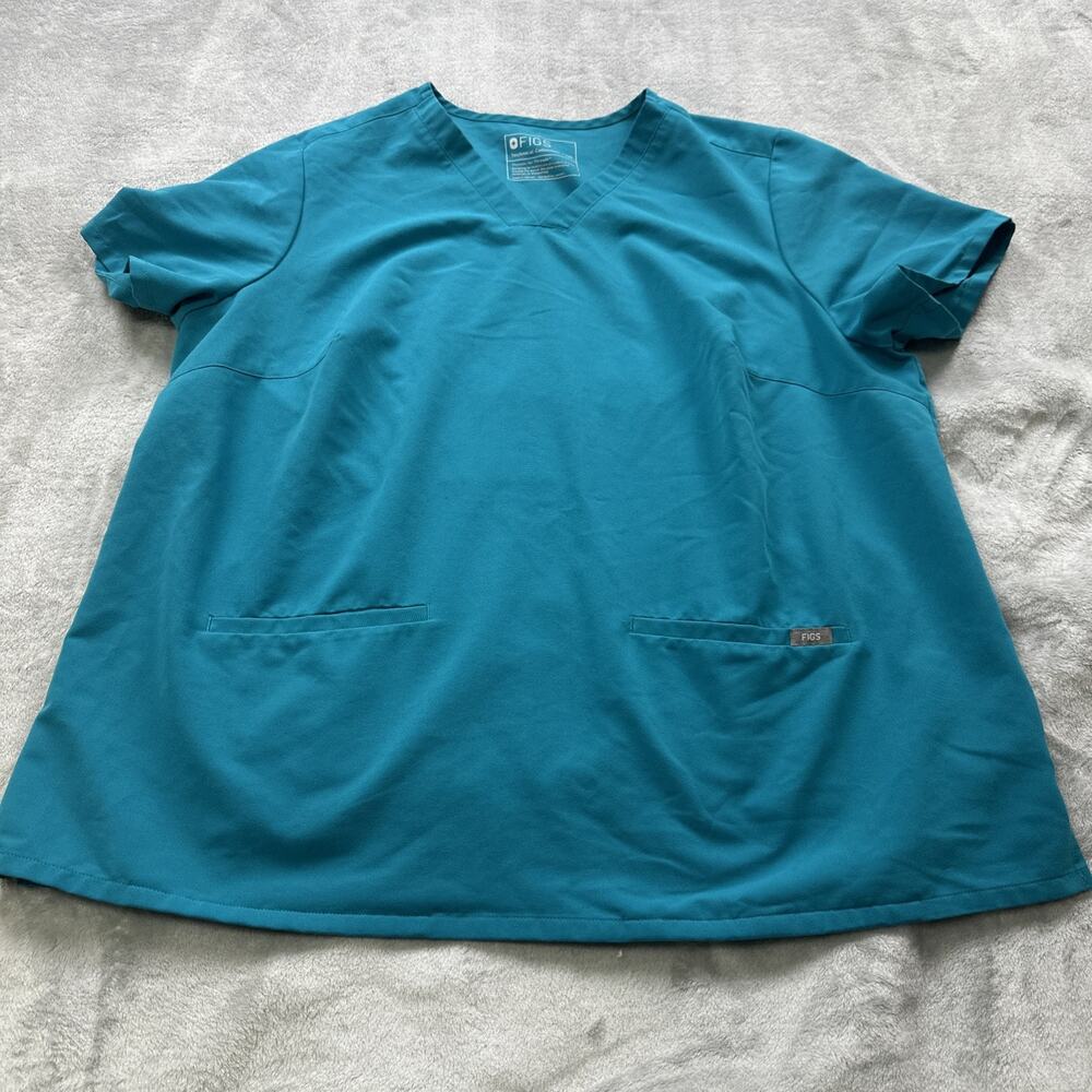 Figs Technical Collection Scrub Top Shirt Womens Plus Size 3XL Teal Green Pocket
